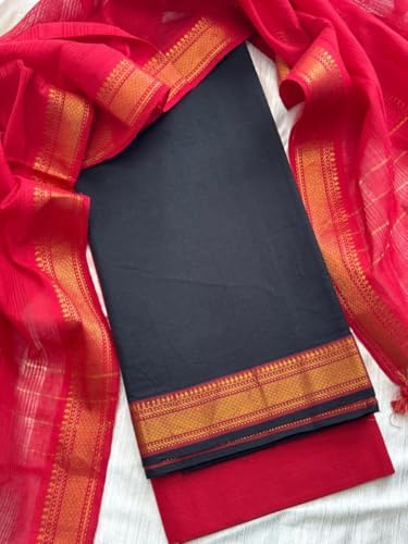 Image of SANJ Mangalagiri Cotton Unstitched Dress Material for Womens dress Unstitched Traditional salwar suit | TOP | Bottom | Duppatta