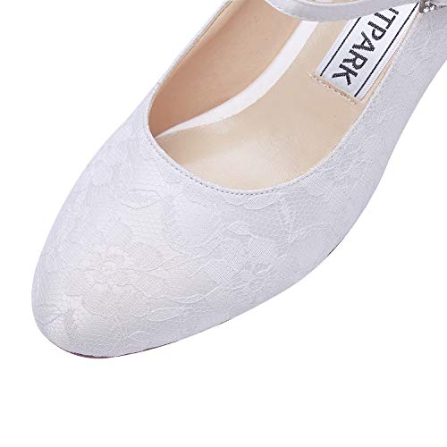 ElegantPark 100120 Custom Women Shoes Low Heel Wedding Bridal Mary Jane Round Toe Evening Prom Pumps Lace US - Image 4