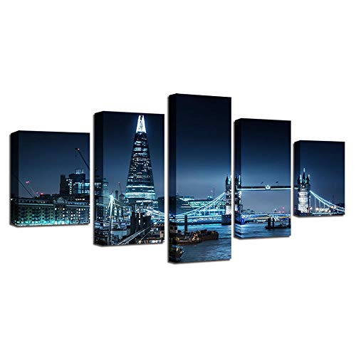 Tableau mural 5 pièces moderne avec vue de nuit pour une décoration intérieure élégante