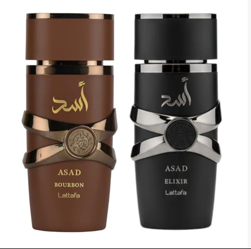 Lattafa Asad Elixir + Asad Bourbon EDP 100ml Spray Bundle
