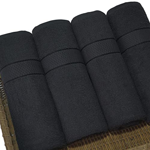 Casabella Pack of 2 Large Jumbo Bath Sheets 100% Egyptian Combed Cotton Big Beautiful Towels_Black_2pcs - 3