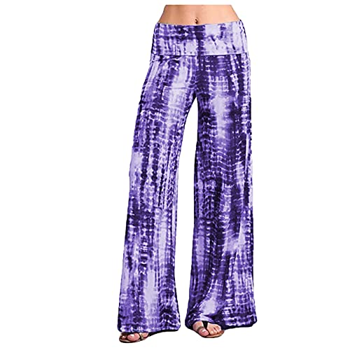 Women's Casual Trousers Sports Pants Multicolor Gradient Print Pants Wide Leg Breathable Soft Baggy Pants (Purple, L)