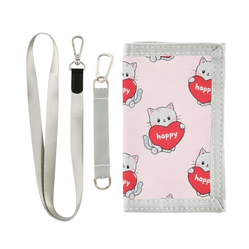 ALAZA Kids Wallets for Boys Girls Toddler Trifold Wallet Children Small Cat Heart Happy with Zipper Coin Pocket