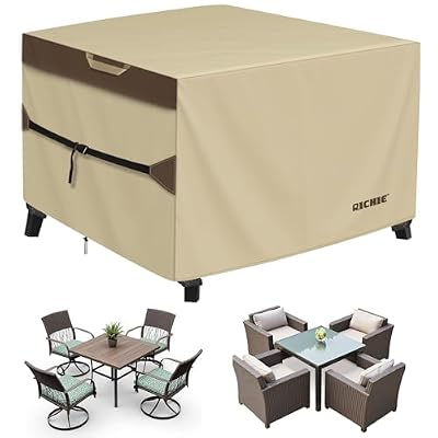 RICHIE Outdoor Patio Furniture Cover - Heavy Duty Waterproof 600D Tough Canvas Protector for Square Table Cover, All-Season Dining Table and Chair Cover (74L x 74W x 28H Inch)
