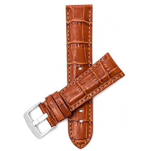 Image of Bandini Mens Leather Watch Band - Extra Long & Regular, Premium Top Grain Alligator Embossed Strap, Durable Upgrade Replacement, Comfortable Leather, Fits Large Wrists, 18mm to 38mm