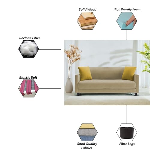 Image of Casaliving Dominic 2 Seater Sofa Set for Living Room (Cream Fabric) Premium Fabric Sofa