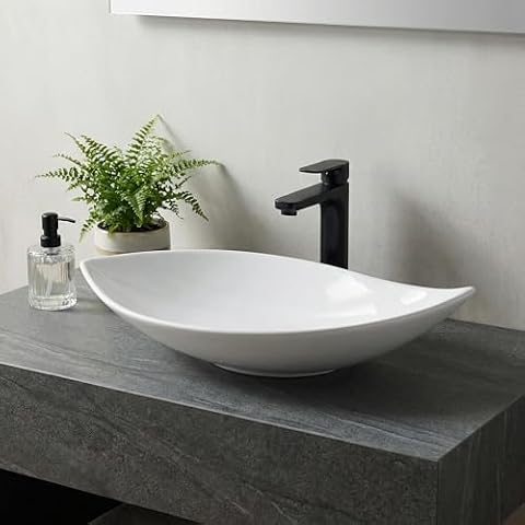 Design Waschbecken Aufsatzwaschbecken 66,5 x 40 cm länglich Weiß Waschschale Modern Keramik