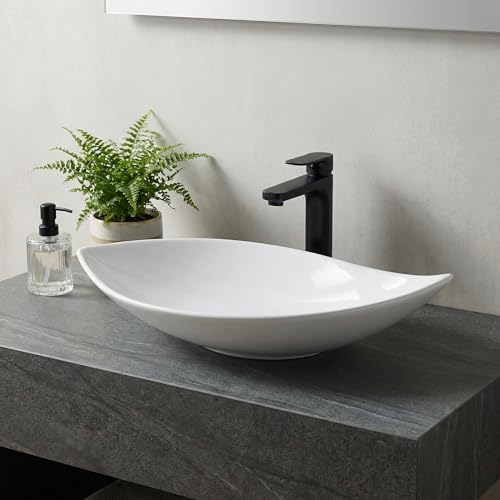 Design Waschbecken Aufsatzwaschbecken 66,5 x 40 cm länglich Weiß Waschschale Modern Keramik