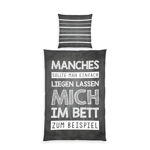 Herding Sprüche Bettwäsche-Set, Wendemotiv, Kopfkissenbezug 80 x 80 cm, Bettbezug 135 x 200 cm, Baumwolle/Renforcé, Grau/Weiß Herding Sprüche Bettwäsche-Set, Wendemotiv, Kopfkissenbezug 80 x 80 cm, Bettbezug 135 x 200 cm, Baumwolle/Renforcé, Grau/Weiß