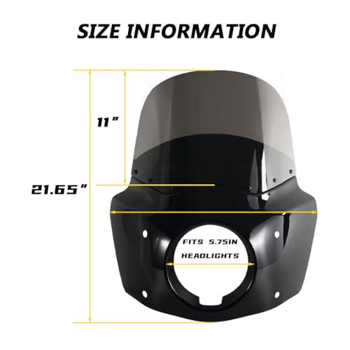 Image of Motorcycle Fairing 5.75 inch Headlight Fairing with 11 inch Motorcycle Windshield 49mm Mounting Hardware for Harley Dyna FXD FXDC Street Bob FXDB Low Rider FXDL FXDLS Super Glide FXDI35(Smoke)