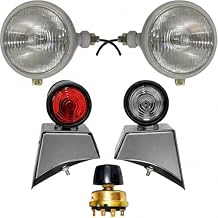 310066F Tractor Headlight Assembly Set Pair with side mudguard light Switch & 12V Bulbs Fits Ford 2N 8N 9N NAA 600 800 900 2000 3000 4000, Massey Ferguson 35 65, Case IH, David Brown