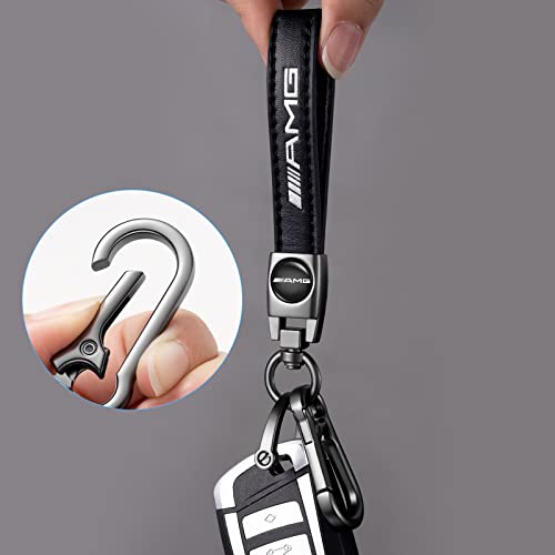 Image of Genuine Leather Car Keychain for Mercedes-Benz AMG Key Chains Ring Accessories(Black)
