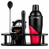 Bartender Kit with Stand Cocktail Shaker Set,Bar Set with All Accessory Tools,Jigger,Mixer Spoon,Strainer,Liquor Pourers,Muddler,Martini Shaker and Recipe Cards (Black)