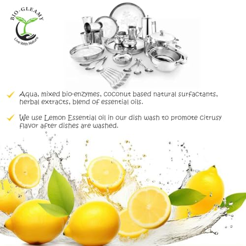 Image of Bio-Enzime Based Dishwash Gel Yellow Lemon & active salt, Refreshing, Antibacterial, Leaves no residue,Fast Cleaner for all types of Utensils, Dishwasher Liquid, Refill Can (5L)