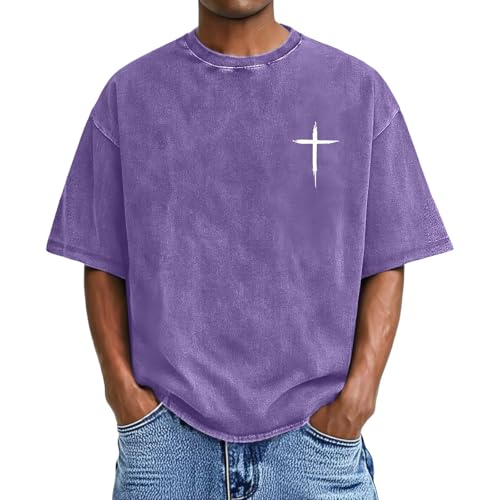 T-shirt délavé à col rond avec coupe classique, haut décontracté