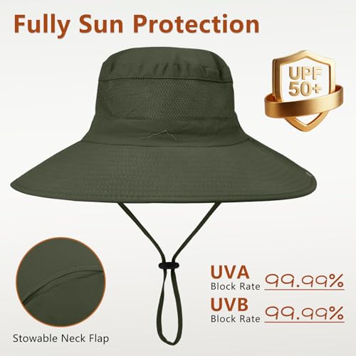 Image of ZOORON Sun Hats for Men Women Fishing Hat with Neck Flap,UPF 50+ Sun Hat Waterproof Wide Brim Bucket Hats for Safari Hiking