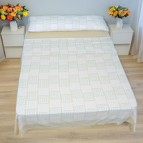 H HANSEL HOME Juego de Sábanas Termicas 3 Piezas Pirineo para Cama de 150x190cm, Sábanas Polares de Invierno Ultra Suave, Incluye Sabana Bajera + Encimera + Funda de Almohada - Geometría Beige