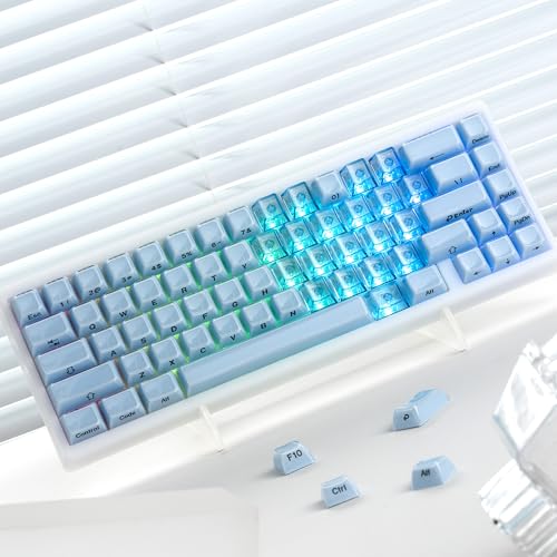 Image of GMKWTL XVX Blank Crystal Transparent Keycaps, PC Material Custom DIY Sweet Heart Keyboard Caps, Backlit Blue Candy Keycap Cherry Profile for MX Switches Mechanical Keyboard (21pcs)