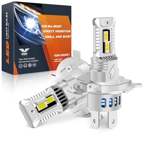 JOSHF H4 LED, 30000LM 500% Brillo 6500K Blanco, Bombilla H4 LED para Faros, con 14000RPM Ventilador de Enfriamiento, Tamaño Halógeno 1:1, Plug and Play, Juego de 2
