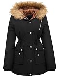 Garemcy Womens Winter Water Repellent Coat Thicken Puffer Jacket Warm Fleece Lined Parka With Fur Hood Coat Black Medium