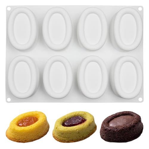 Professional Silicone Baking Mold Set, 8-Cavity Large Oval Shape Chocolate Molds for Truffle Mousse Financier Cake Pudding Candy Making