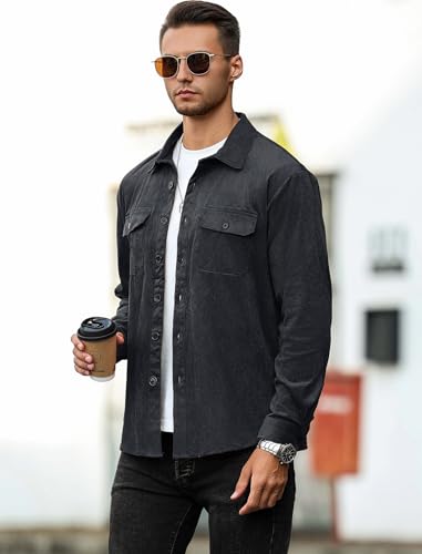 Image of ZAFUL Men's Faux Suede Button Down Shirts Jacket Lightweight Shirt Jacket Long Sleeve Work Coat Solid Color Overshirt