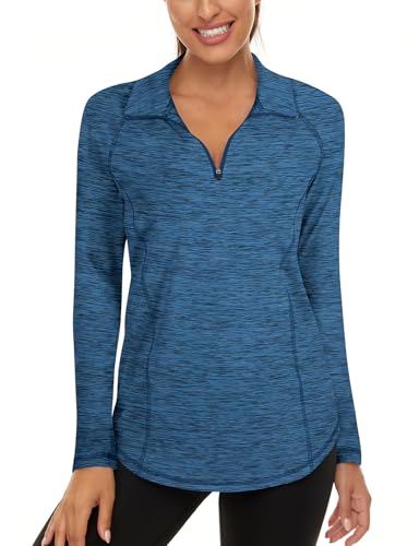 Akiooue Women's Long Sleeve Sports Tops - Casual Tunic & Yoga Tops for Women - Blue & Black
