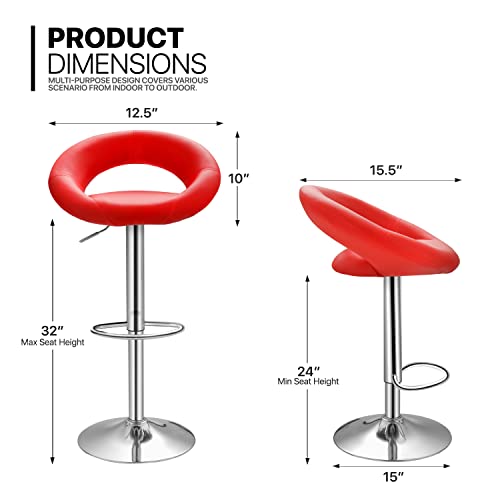 Monibloom Adjustable Bar Stools Set Of 2 Modern Cute  Pu Leather Swivel Barstools With Hollow Back And Chorm Base For Kitchen Dining Room, Red #TOP2