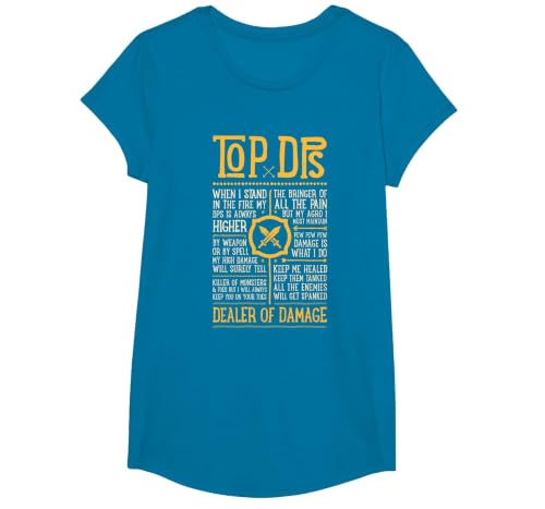 Wow Funny Top DPS Role Play Gaming T-Shirt, Girls, Sapphire Blue, Large