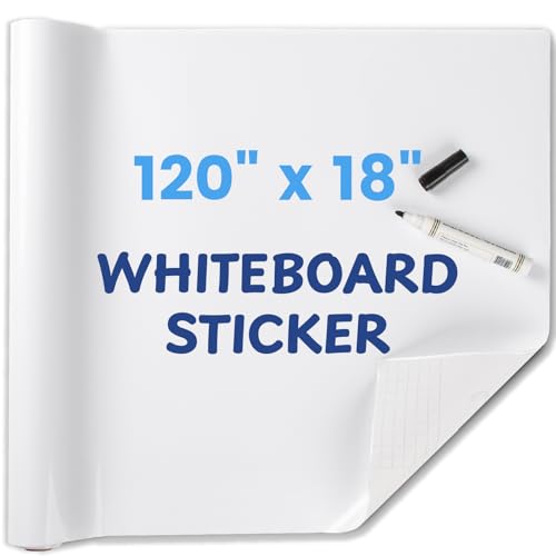 HeatPomelo Whiteboard Sticker for Wall, 120' x 18' No Ghosting Peel and Stick Dry Erase White Board Roll, Stain-Proof Self-Adhesive Whiteboard Paper for Home, Office, Classroom