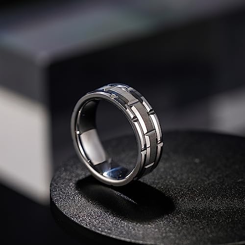 Greenpod 8Mm Tungsten Carbide Rings For Men Silver Brick Pattern Brushed Matte Classic Wedding Band Grooves Size 9.5 #TOP1