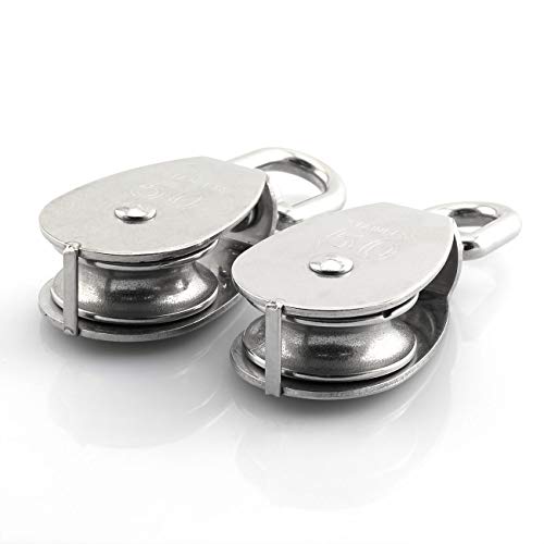 Jcbiz 2-Pack M50 Single Pulley Block Stainless Steel Heavy Duty Hardware Single Wheel Swivel Rigging Lifting Wheel Fixed Pulley For Wire Rope Loading 400Kg #TOP3