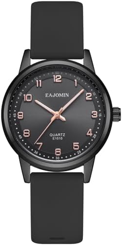 Waterproof Analog Nurse Watch for Women Nurses, Nursing, Second Hand Easy to Read Comfortable Silicone Band Quartz Watches Gifts for Women (E1010 Black)