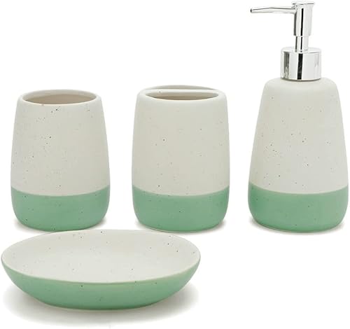 Miniatura 8 de Juego de accesorios de baño, cerámica, 4 piezas, soporte para cepillos de dientes, dispensador de jabón, jabonera, taza para decoración de baño