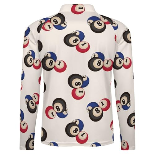 Cartoon Billiards Number Ball Men's Rash Guard Long Sleeves Quick Dry Fishing Workout Shirts with Zipper 5