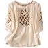 GOKKILRW Womens Retro Embroidered Tops 3/4 Sleeve Summer Boho Peasant Blouses Floral Hippie Linen Tunic Top Country Clothes