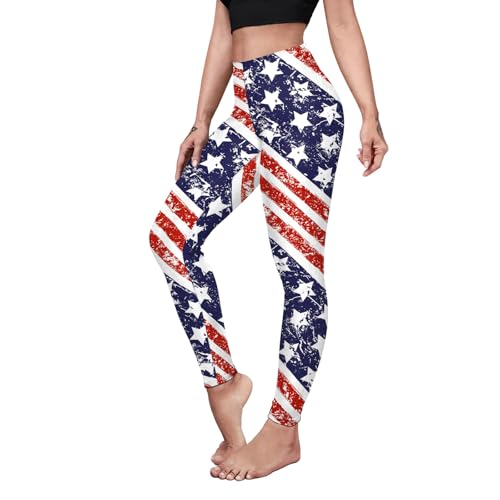 Eciodci Women's American USA Flag Leggings 4th of July Patriotic Stripes Stars High Waist Soft Stretchy Tight Pants for Women