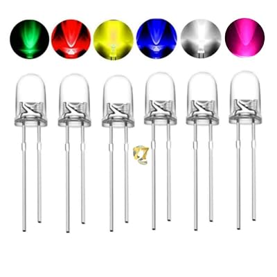 77Q™ Branded 120 Pieces Super Bright Led diode 5mm,White,Green, Red, Yellow, Blue, Pink Clear Transparent Each 20 Pieces