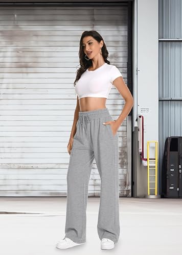 High Waisted Pants for Women, Cotton Straight Leg Sweat Pockets Drawstring Casual Baggy Sweatpants4
