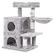 BEWISHOME Cat Tree Condo with Sisal Scratching Posts, Plush Perch, Dual Houses and Basket, Cat Tower Furniture Kitty Activity Center Kitten Play House, Light Grey MMJ06L