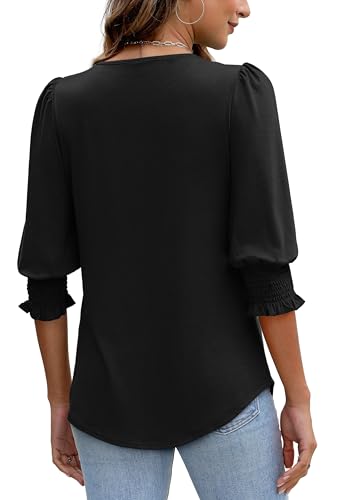 Image of XIEERDUO Blouses for Women Dressy Casual 3 /4 Length Sleeve Womens Tops with Smocked Cuffs