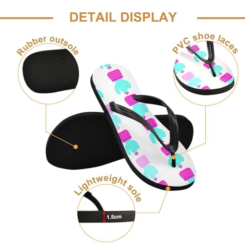 Sinestour Cactus Flower Teal Flip Flops for Beach Thong Sandals Anti-slip Lightweight Beach Slippers for Indoor Outdoor House3
