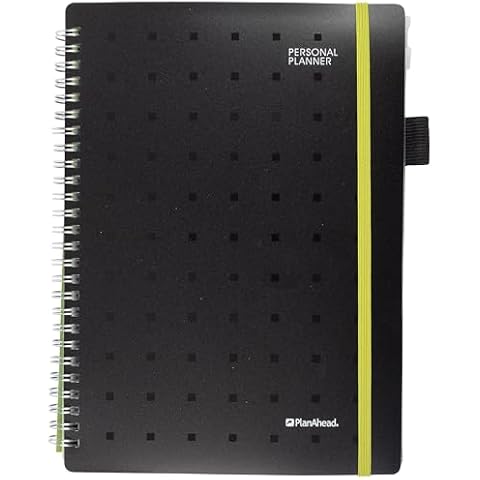 PlanAhead Undated Weekly & Monthly Planner - 9.5"x6.75" 1 Year Academic Planner Notebook with Tabs - Spiral Calendar Agenda for School, Work & Office - Includes Organization Pocket & Ruler (Black, Medium) Cover