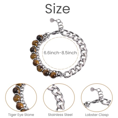 Pulsera para hombre con piedras de ojo de tigre y acero inoxidable miniatura 4