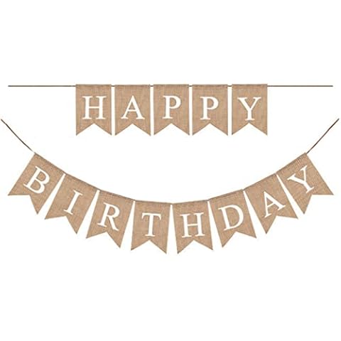 Borsgye Happy Birthday Jute Banner Sackleinen Schwalbenschwanz Flagge Rustikal Leinen Buchstaben Bunting Fahnen Wimpelkette Wimpel Banner Girlande Alles Gute zum Geburtstag Cover