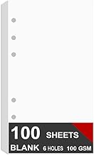 A6 Blank Paper for Filofax Personal Binder Planner, White 100gsm Blank Pages, 6 Hole Punched, 100 Sheets/200 Pages, 3.75 x 6.75 Inch