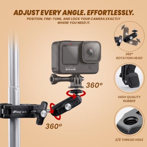 Image of Hiffin HF-17 Magic Arm with Super Clamp for Camera, Monitor, Mobile & LED Light | 360 Ball Head | 1 /4 inch & 3 /8 inch Thread Mount | Aluminium Alloy Articulating Arm for Photography & Video Shooting
