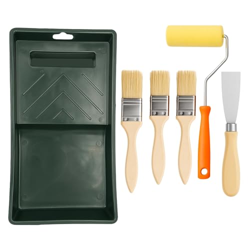 PLAYZOCO Juego de Brochas Pintura, Kit Rodillo Espuma Pintura, Pack de Pinceles con Mango de Madera, Anchos de 30 mm, 47 mm y Rodillo de 110mm, Cerdas Poliester, Aptas para Barnizar, Pack 6 Unidades