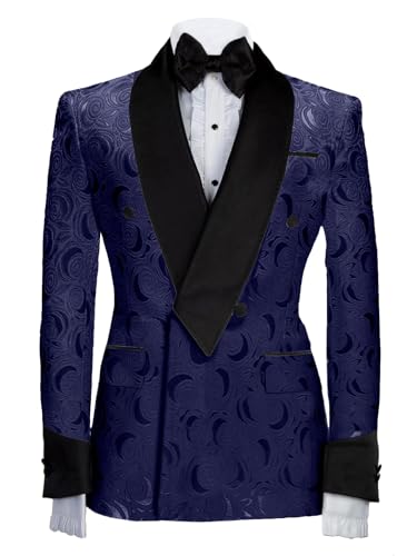 Wemaliyzd Men 2 Piece Suit Jacquard Shawl Lapel Blazer Coat & Pants3