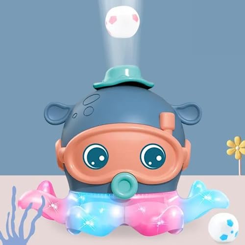 Image of Kidology Baby Musical Octopus Ball Blowing Toy for Kids | Interactive Dancing Octopus with Music and LED Light-Up Mechanism | Mecanum Wheels Toy | Tummy Time Toy for Babies, Kids, and Toddlers (Blue)